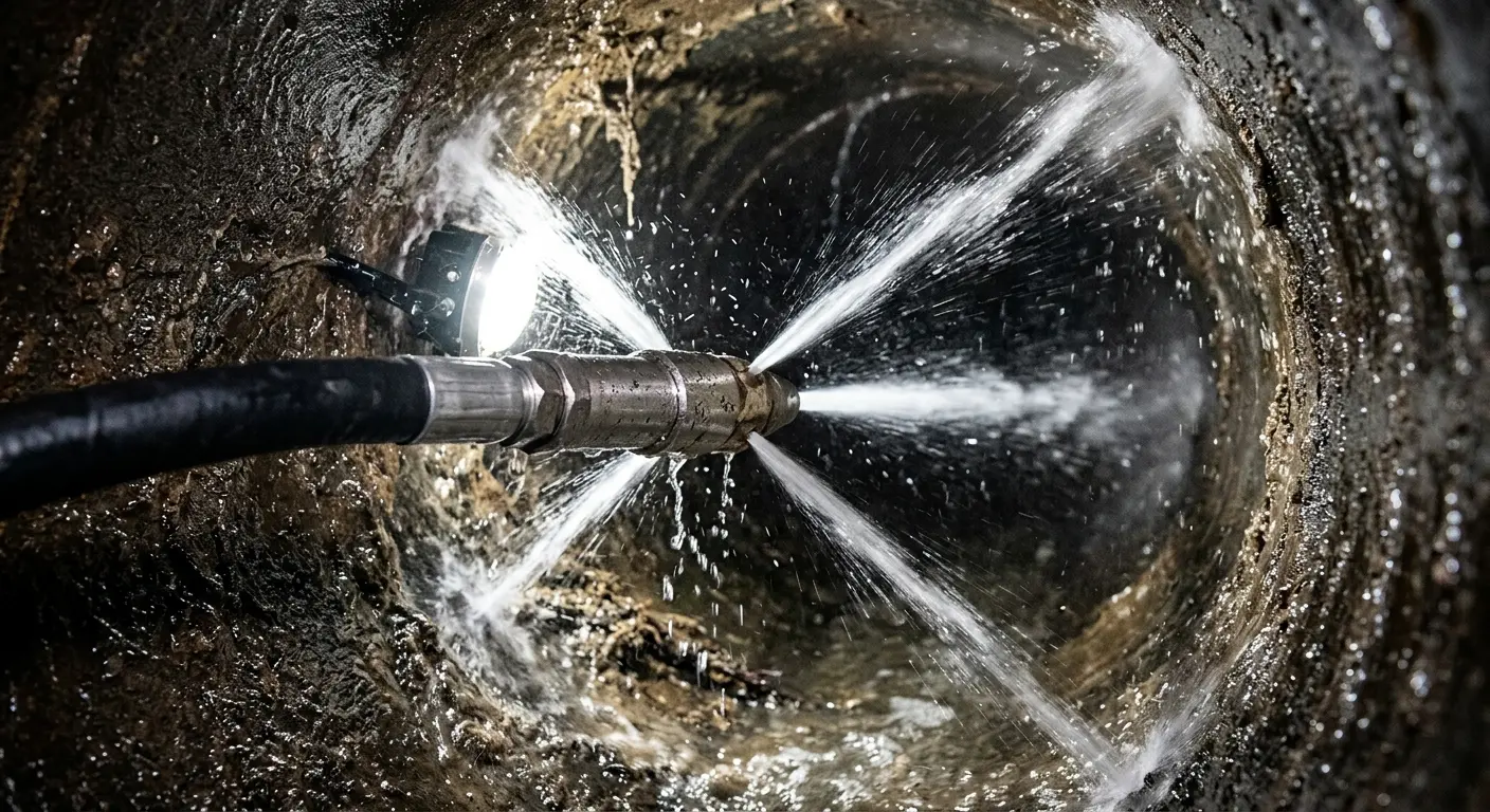 High-pressure hydro jetting nozzle cleaning sewer pipe for Storm Drain Cleaning in Eunice